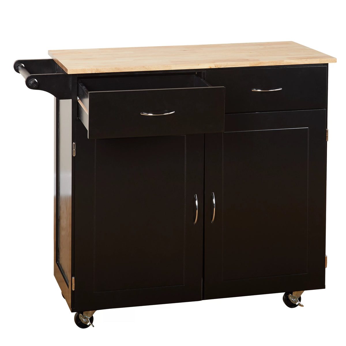 Large Black Kitchen Cart with Wood Top X149643
