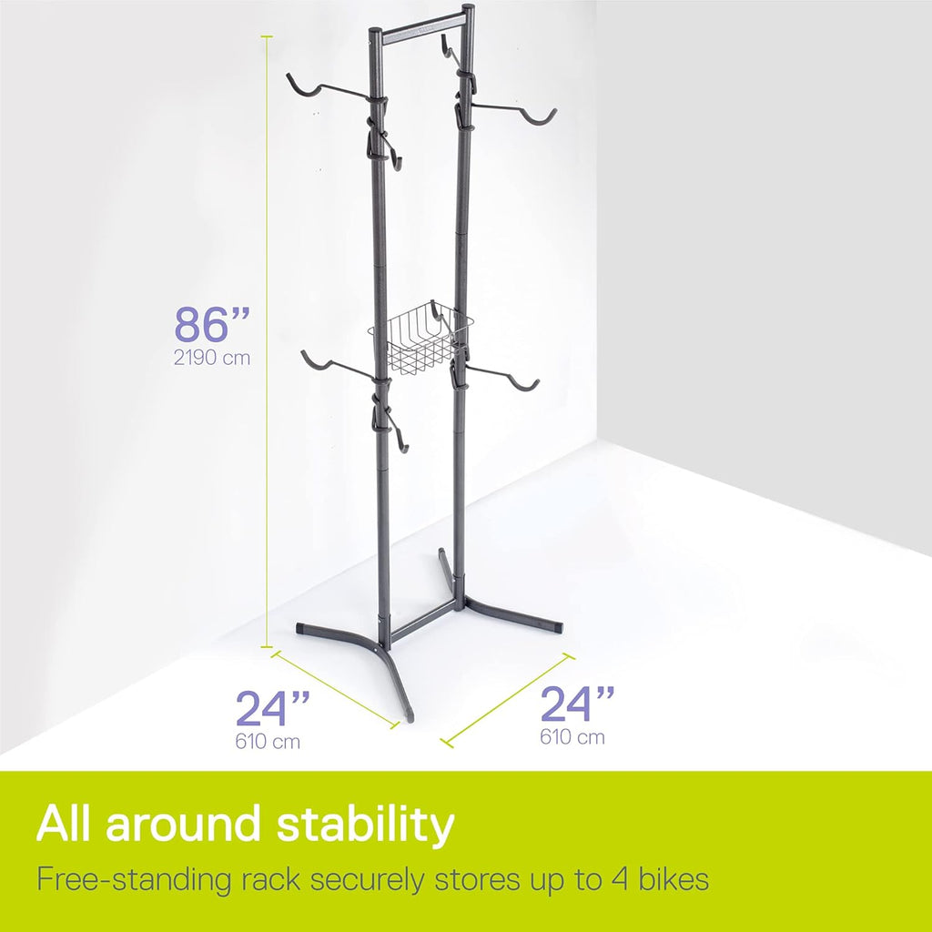 4 Bike Rack Garage - Bike Storage Rack with Basket - Vertical Bike Rack - Freestanding Wall Bike Rack Holds Up to 160 lbs Z904553
