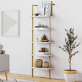 White 5-Shelf Ladder Bookshelf with Gold Metal Frame F372905