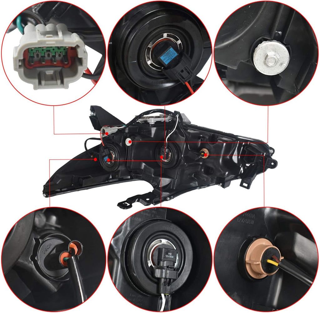 Replacement Halogen Headlight Assembly for 2016 2017 2018 Nissan Altima Black Bezel Chrome Style Right Passenger Side V8006