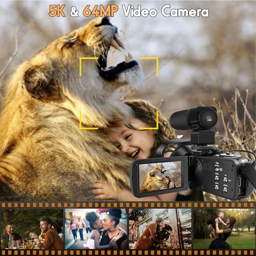 5K Video Camera 64MP Camcorder 18X Zoom WiFi Digital Camera V84346