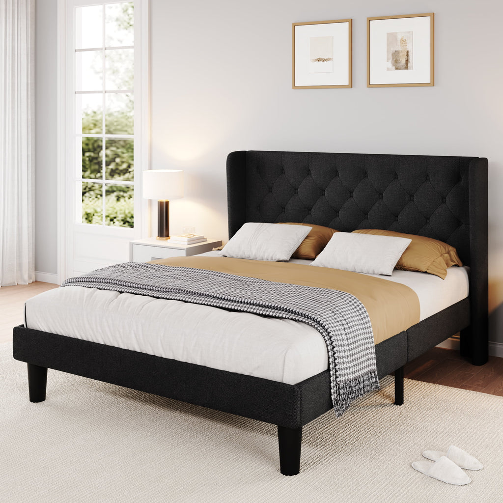 Queen Size Dark Grey Upholstered Platform Bed Frame X4700