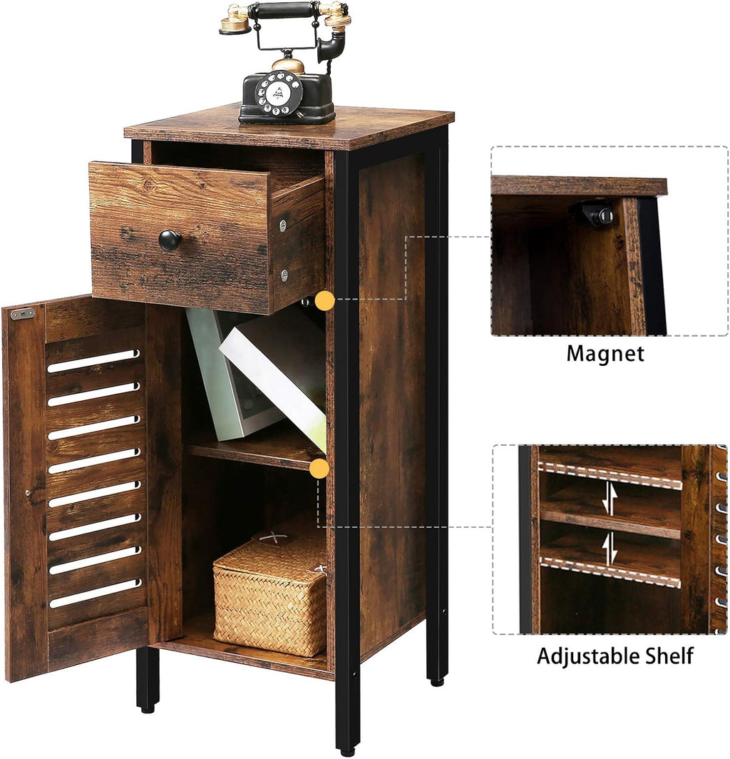 Rustic Brown Storage Cabinet with Drawer and Height-Adjustable Shelves K819229