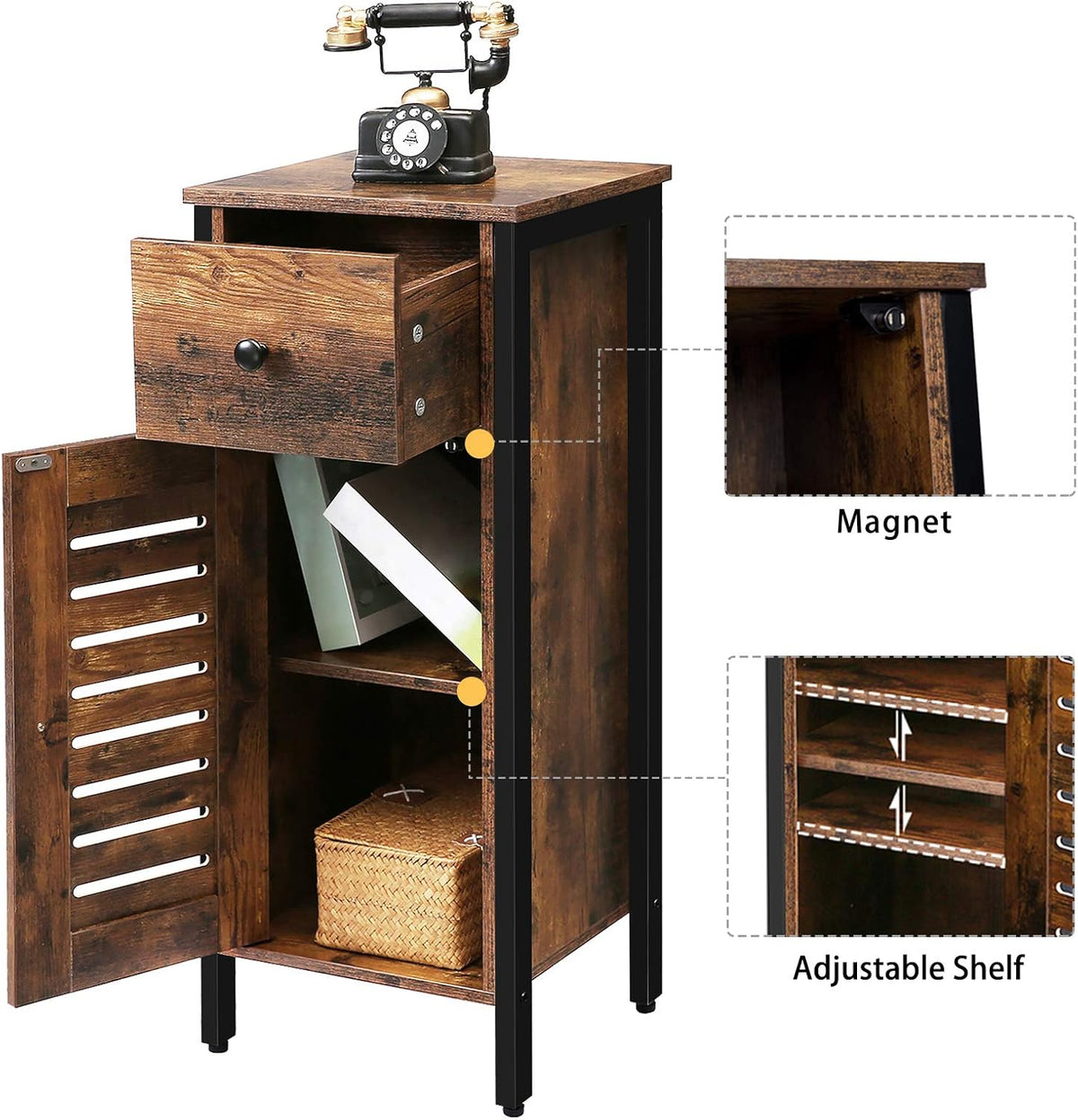 Rustic Brown Storage Cabinet with Drawer and Height-Adjustable Shelves K819229
