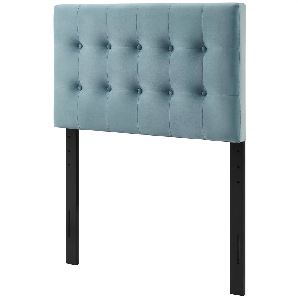 Light Blue Velvet Twin Size Tufted Headboard A117436