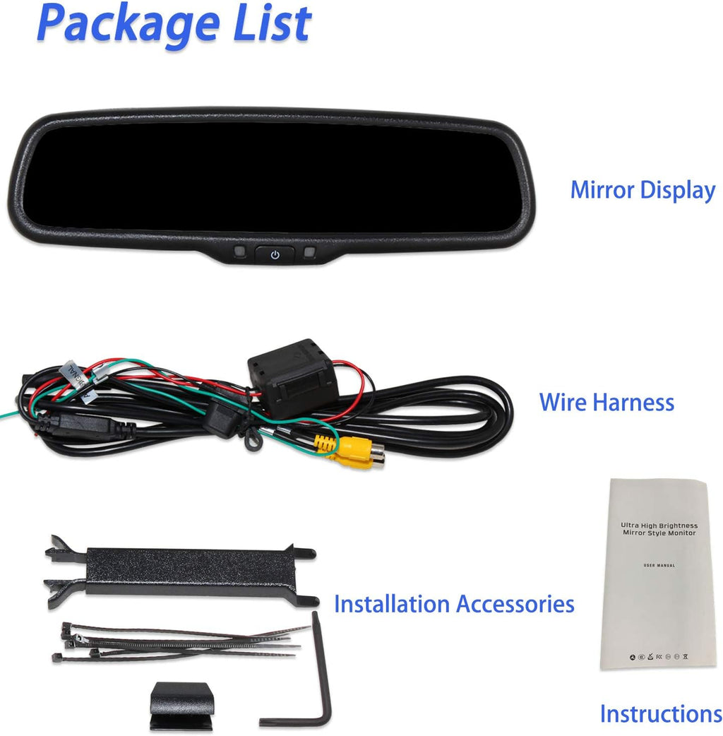 4.3 LCD Screen Auto Dimming Rear View Mirror with Universal Mount Y16223