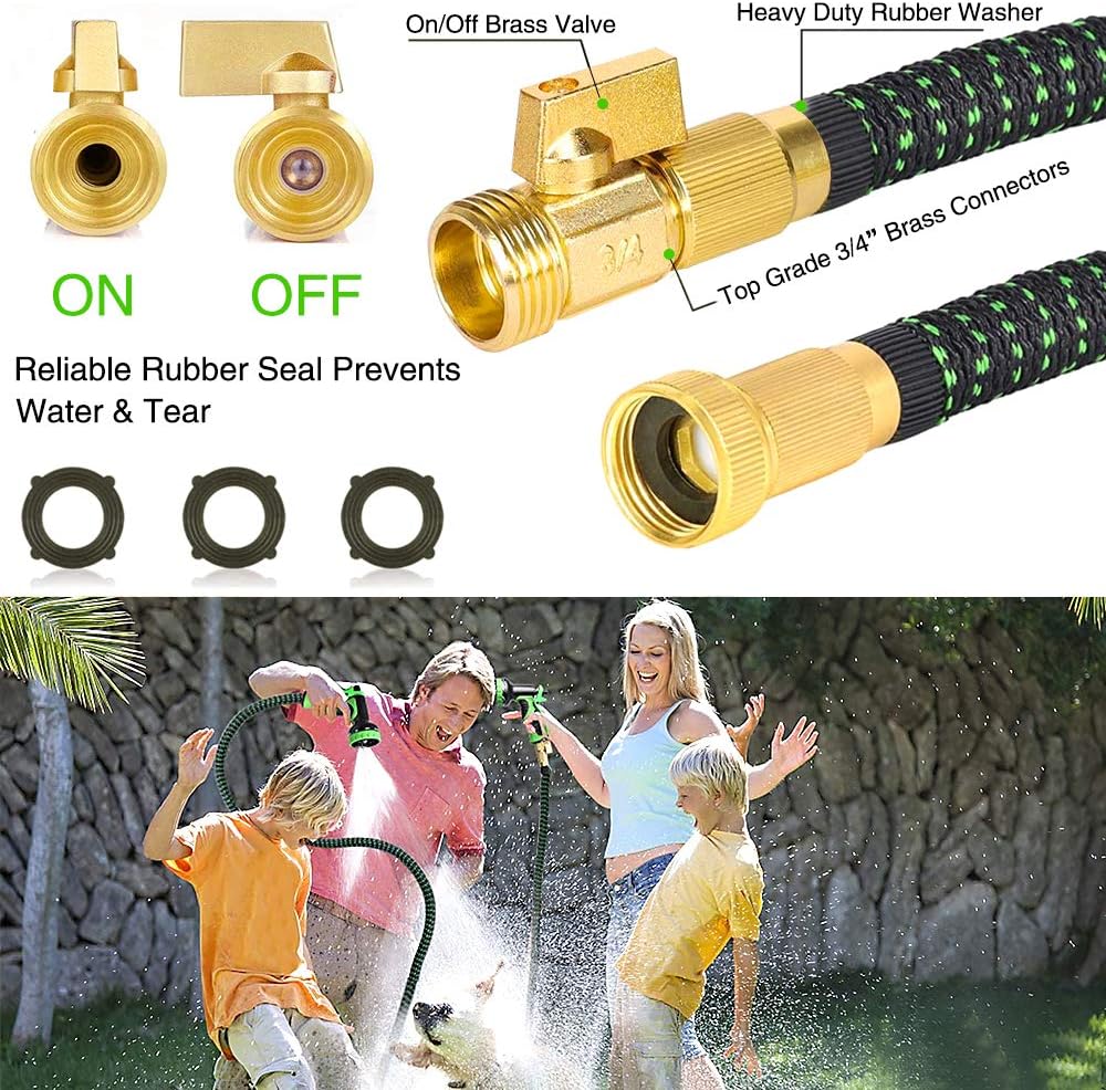 75 FT 3/4" Solid Brass Connectors 10 Function Spray Hose Nozzle 3-Layers Latex Collapsible Hose Pack of 2 Z266408
