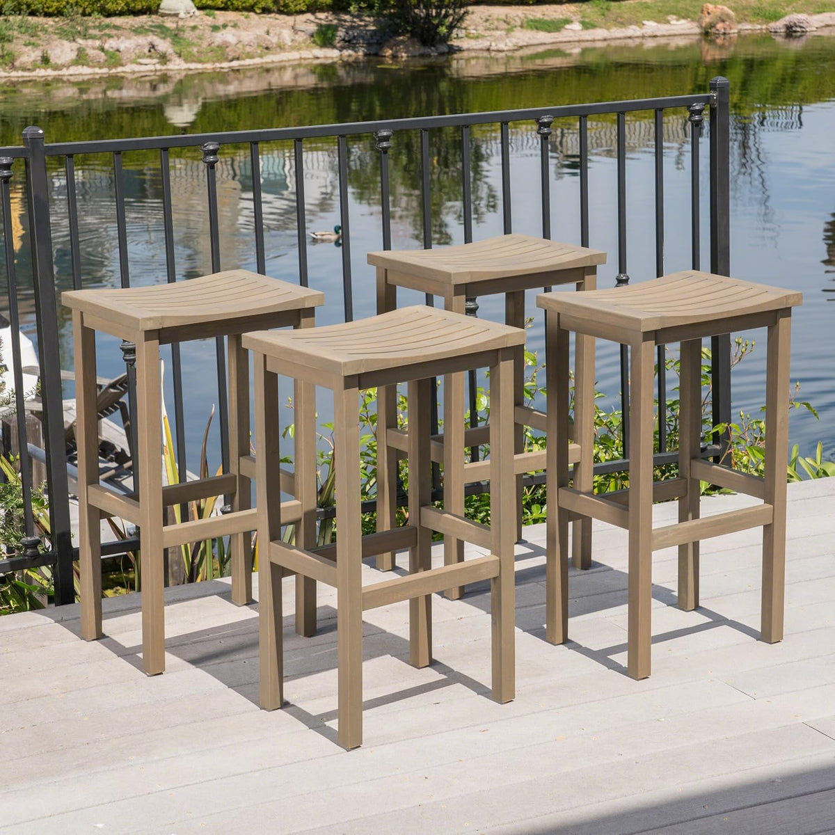 Grey Acacia Wood Barstools, 4-Pcs Set O113