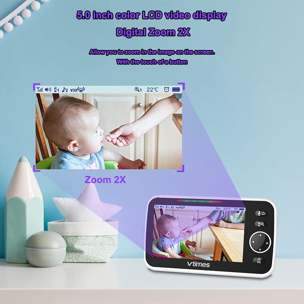5" LCD Video Baby Monitor with Camera and Audio, Night Vision, Pack of 2 E705389