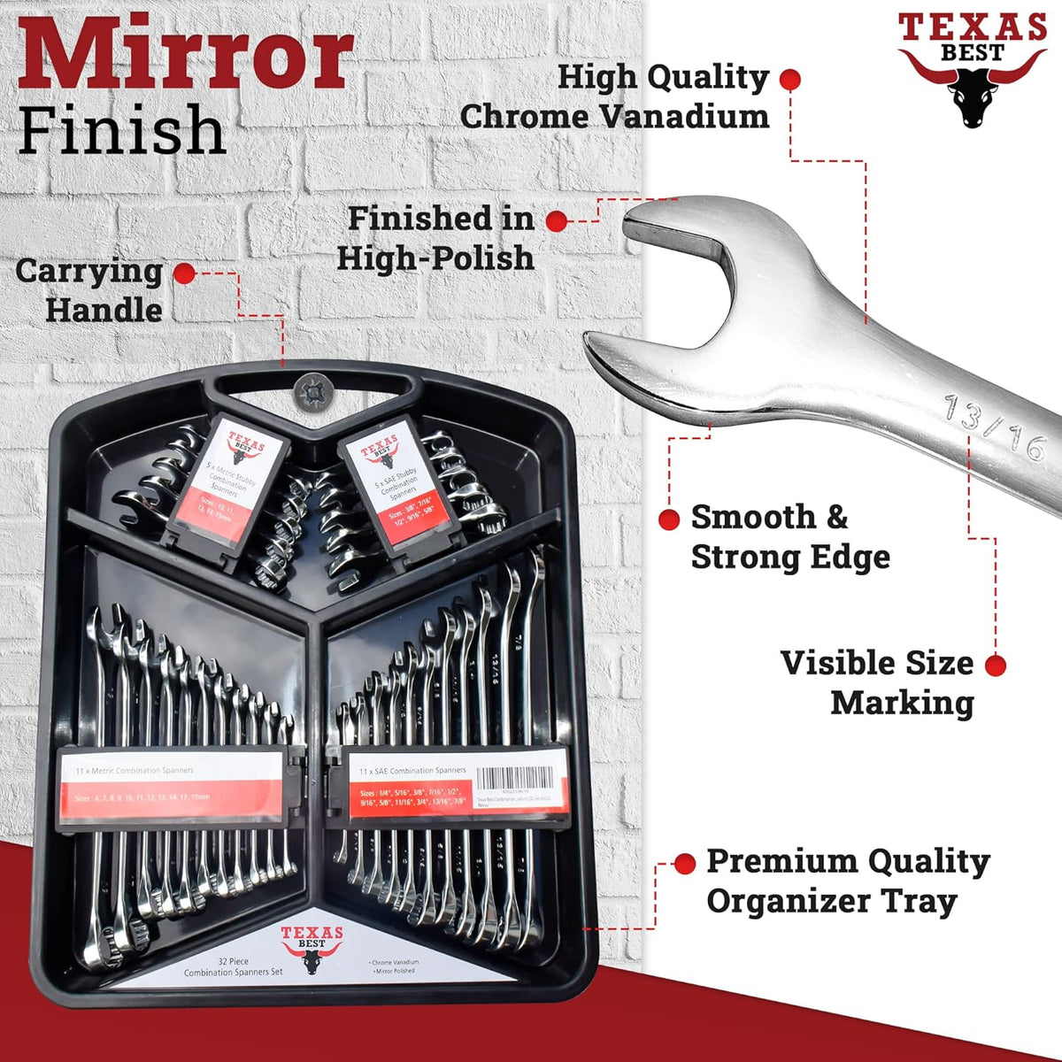 32 Pc Chrome Vanadium Steel Combination Wrench Set C84827
