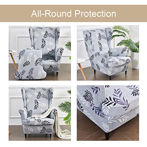 Wingback Chair Slipcover 2 Piece Jacquard Washable with Elastic Bottom A54556
