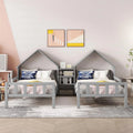 Wood Double House Bed with House-Shaped Headboard and Nightstand J26225