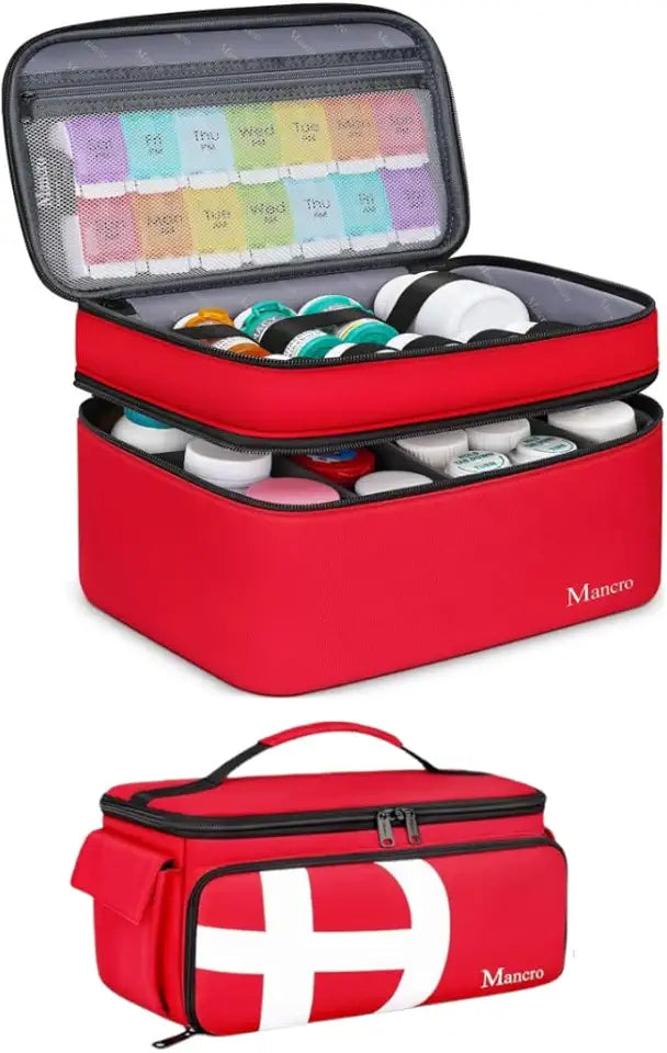 Medicine Organizer Bag and Medical Travel Bag with Multi Pockets, Red A479