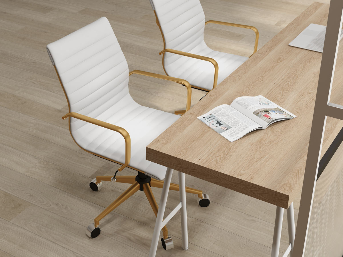 White Leather Adjustable Swivel Office Chair P9608