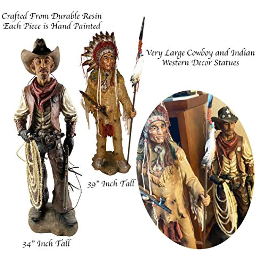 Western Cowboy Statue Hand Painted Figurine Y3980