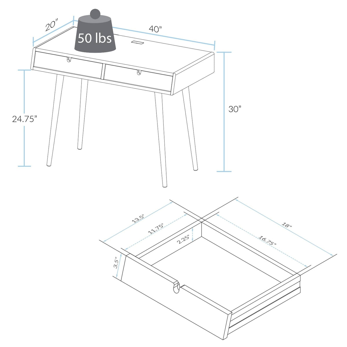 Solid American Oak Desk with USB Ports B96579