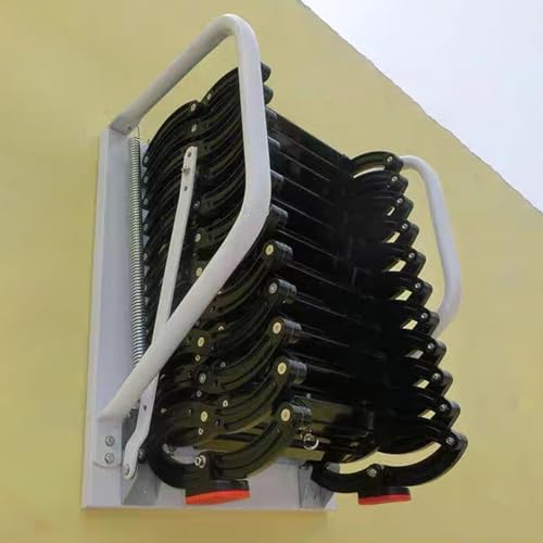 Black 12 Steps Wall-Mounted Folding Attic Stairs with Handrails W9203