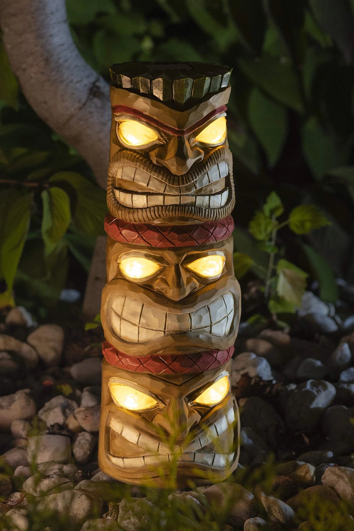 Triple Tiki Totem Solar Powered LED Outdoor Decor Garden S439516