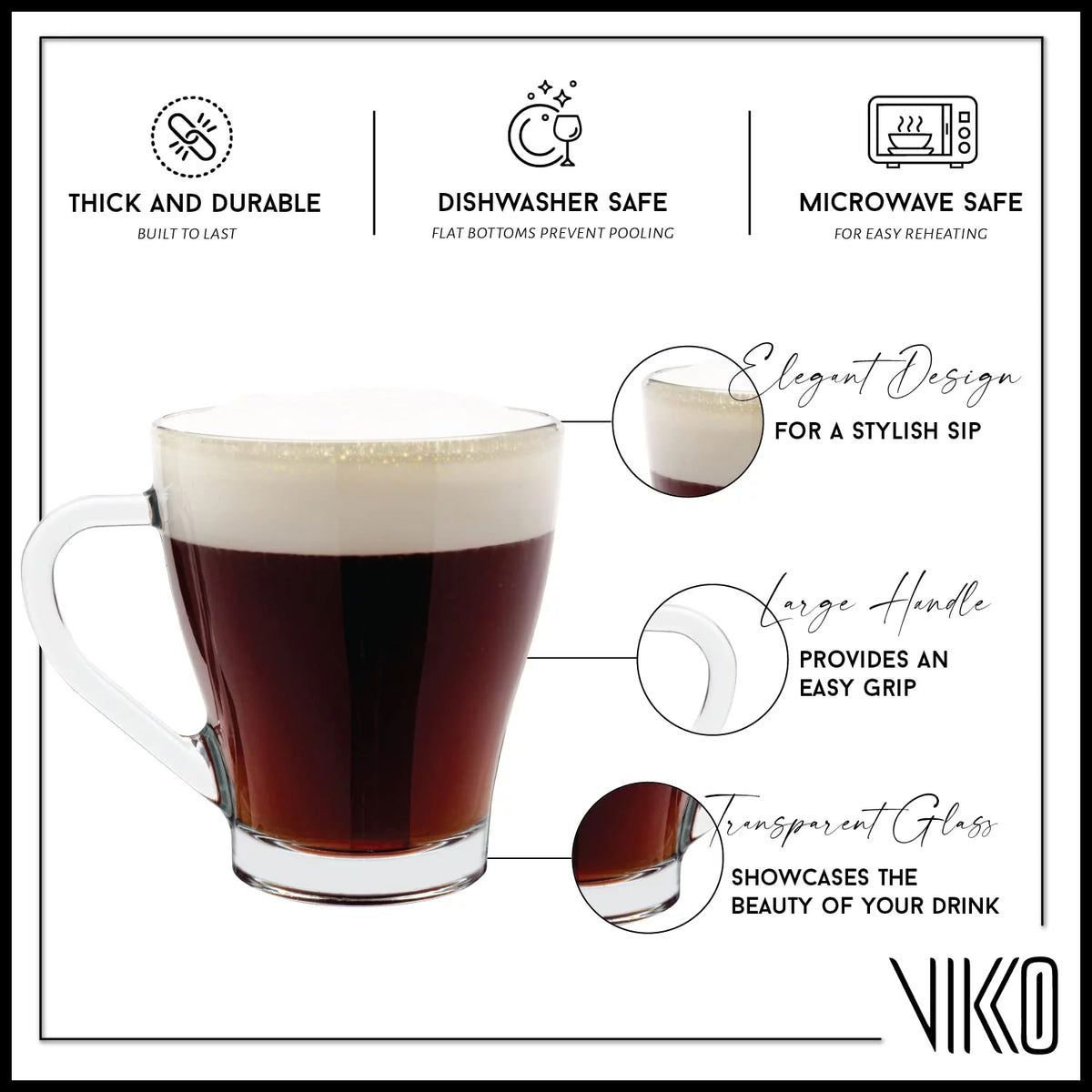 9 Ounce Glass Coffee Mugs, Microwave and Dishwasher Safe, Set of 12 Clear Glass Mugs A43688