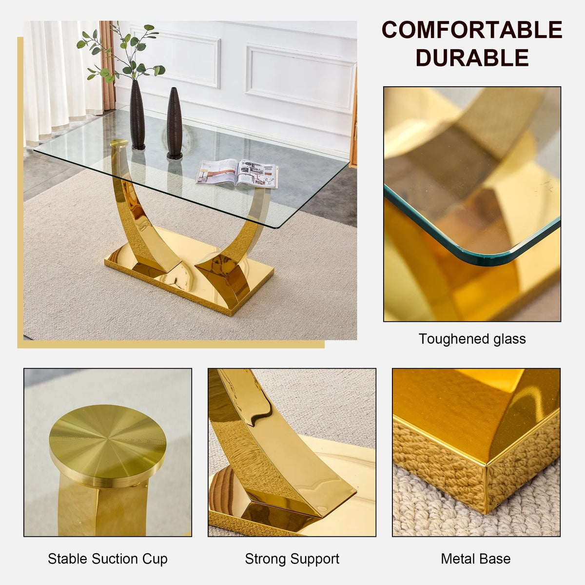 Glass Dining Table with Metal Legs Q88587