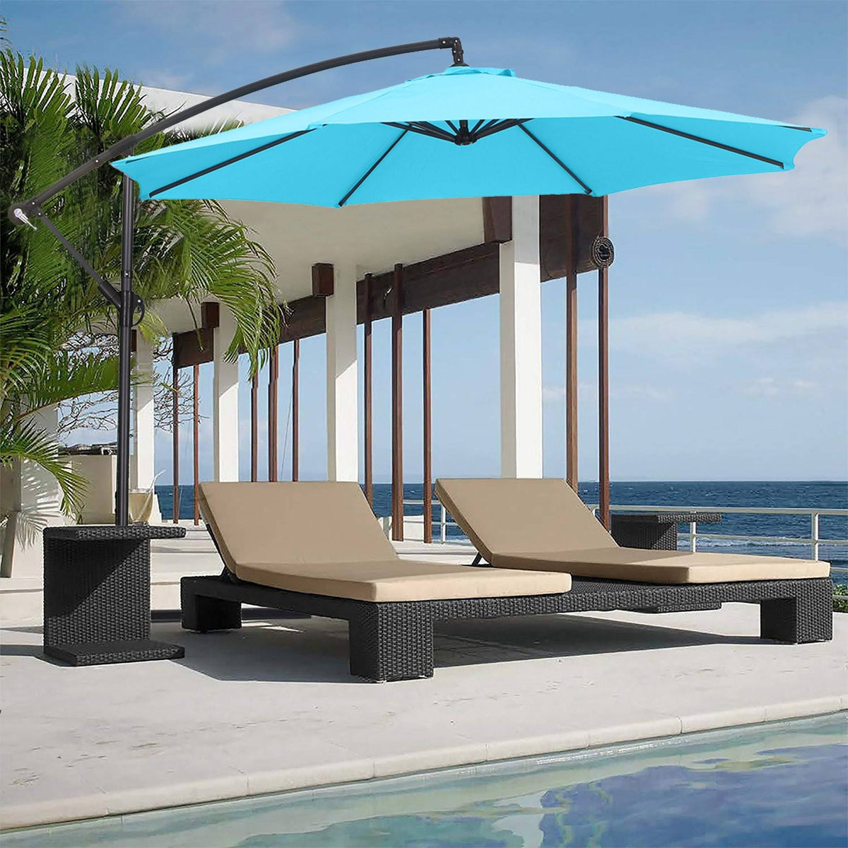 10ft Cantilever Patio Umbrella with Cross Base - Blue T307