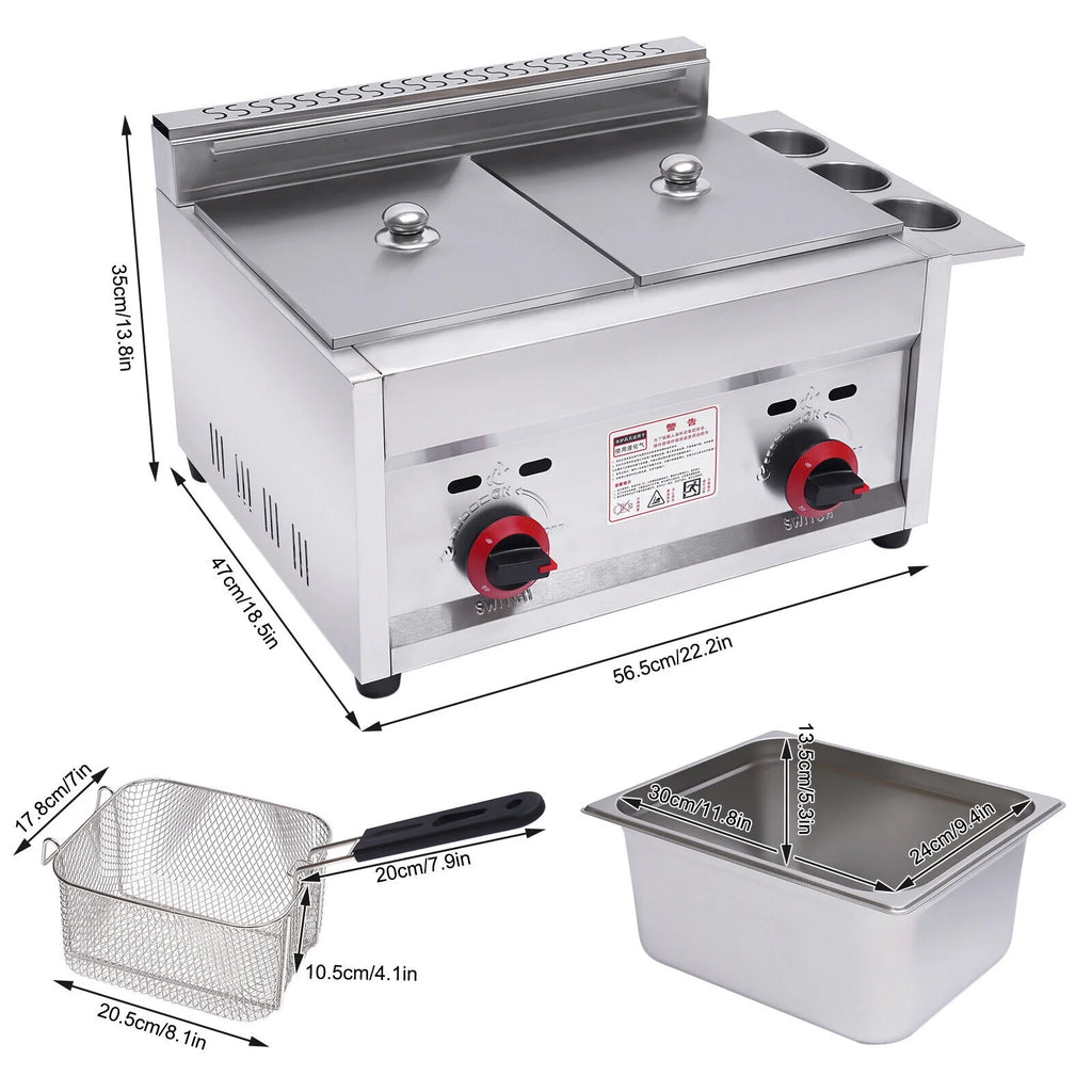6L*2 Stainless Steel Commercial Countertop Gas Deep Fryer with 2 Basket N812