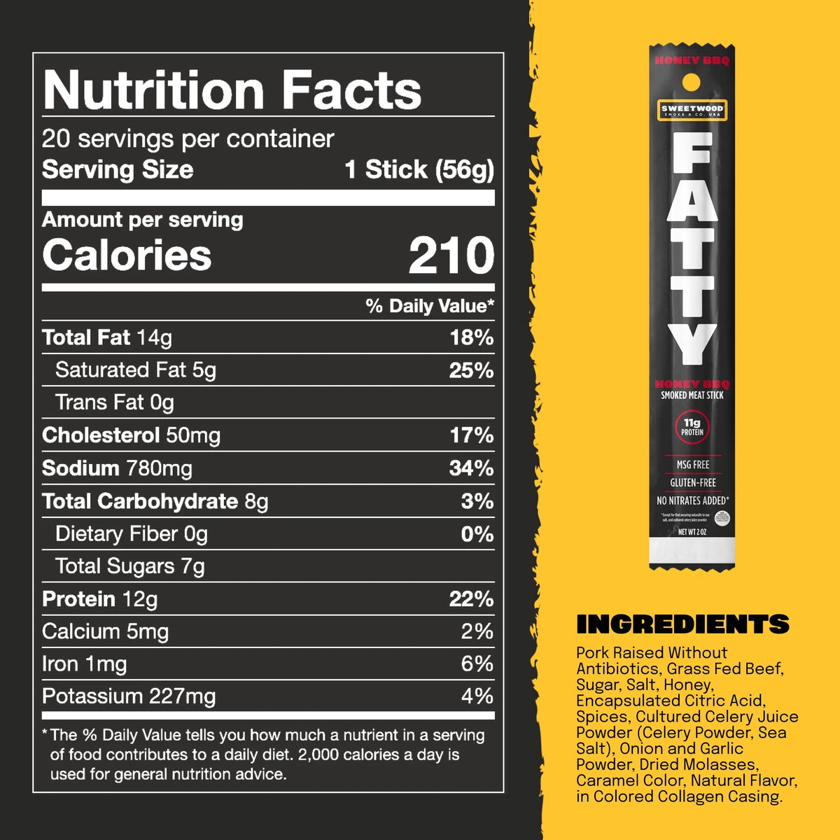 Honey BBQ Grass-Fed Beef Jerky Sticks, 2 Ounce (Pack of 20) J6855
