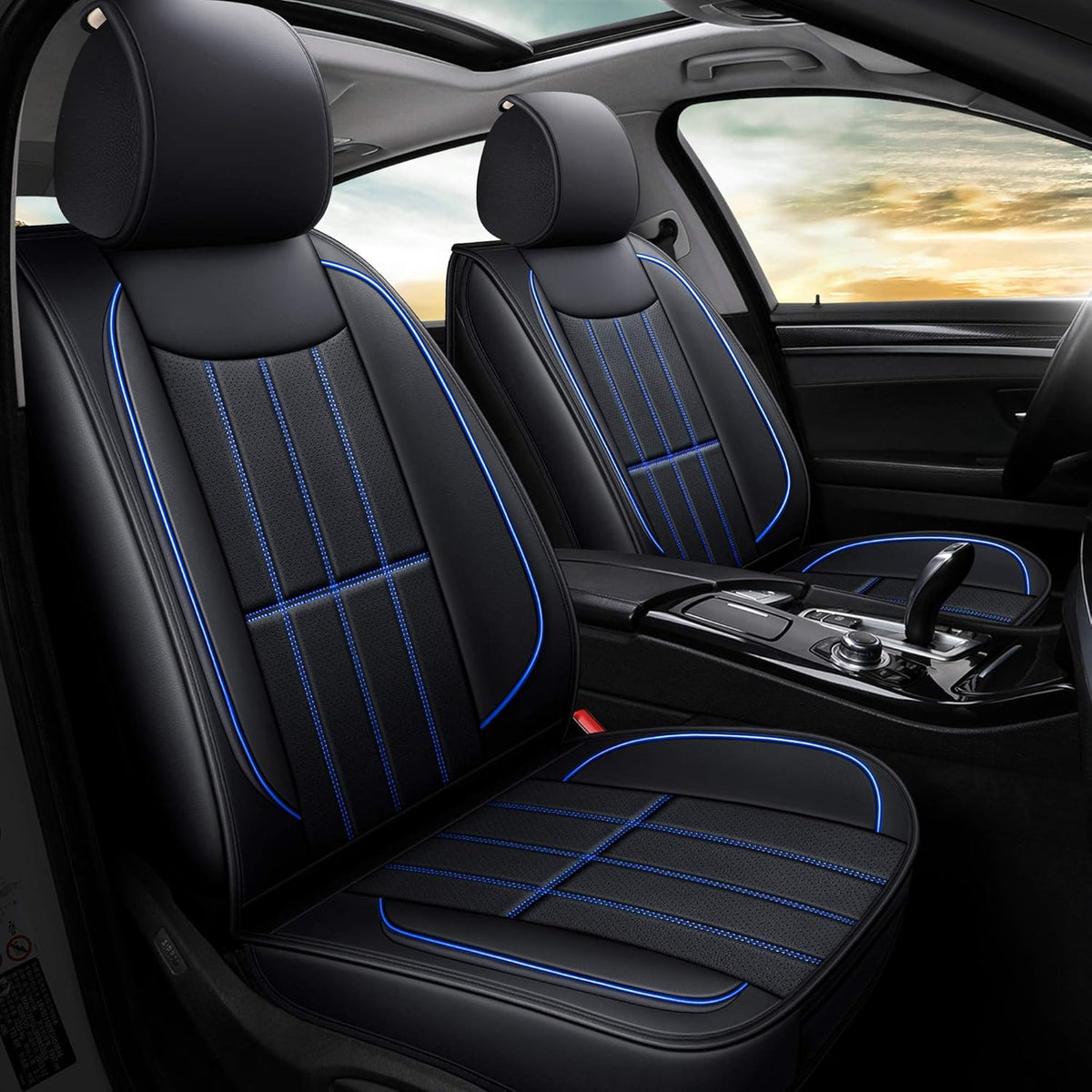 Leather Car Seat Covers Full Set Gray Q3990