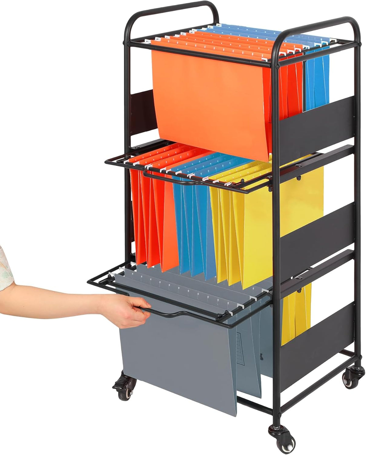 3-Tier Metal Rolling File Cart with Wheels, Black L259392