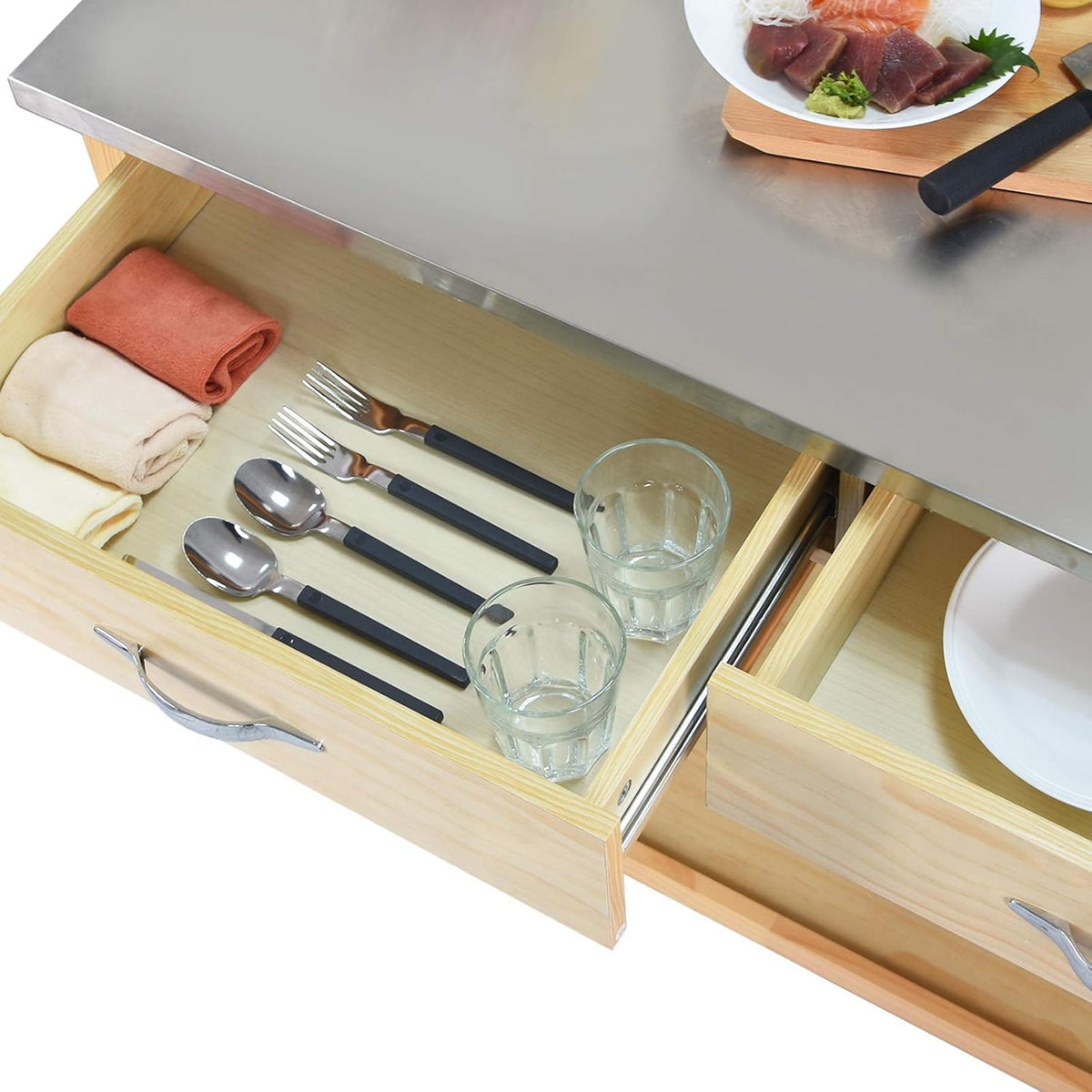 Kitchen Island Cart with Wheels Stainless Steel Counter Top 3 Tier Rolling A6754