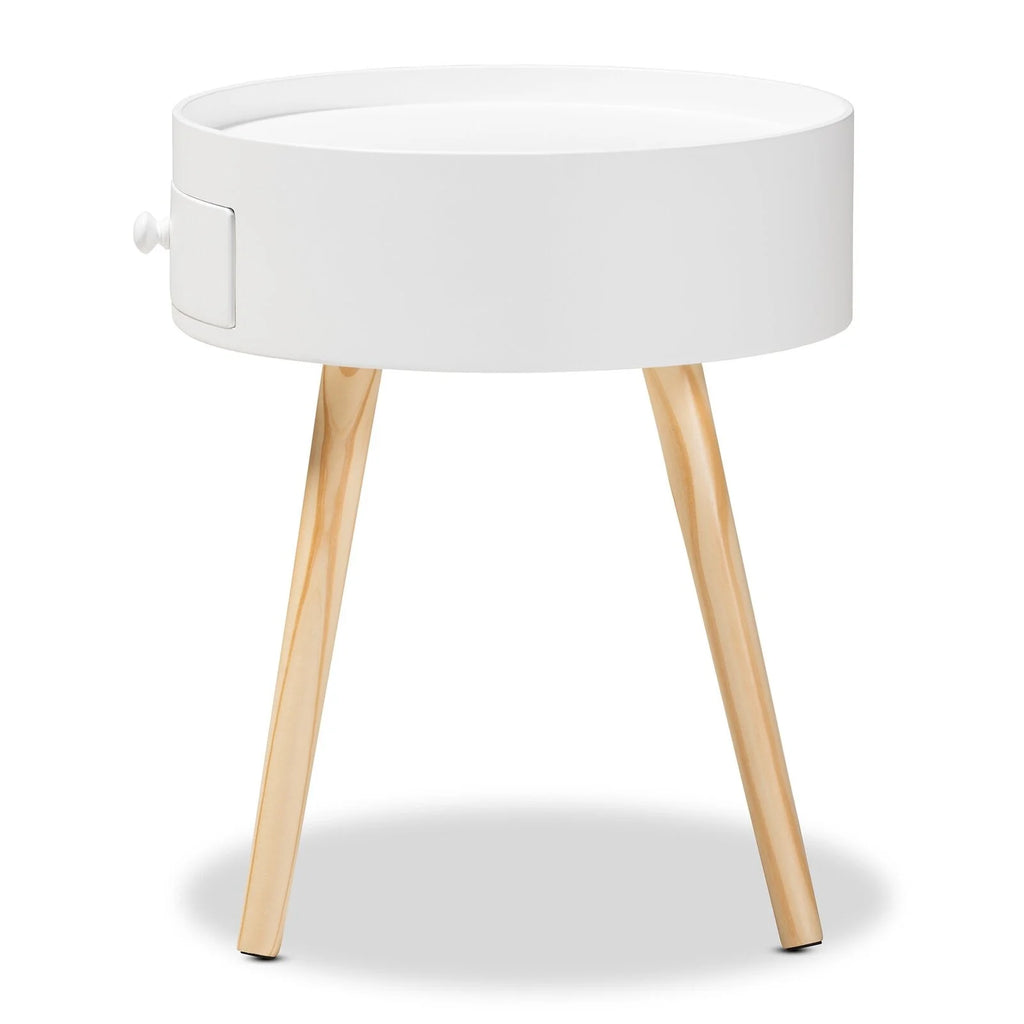 Modern Coffee Table with Drawer, Wood Legs, White, 18" H S74399