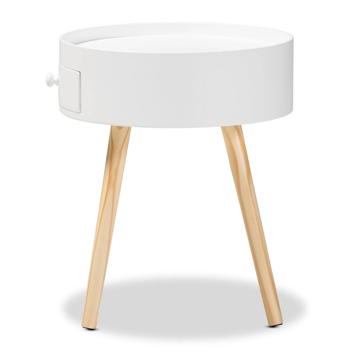 Modern Coffee Table with Drawer, Wood Legs, White, 18" H S74399