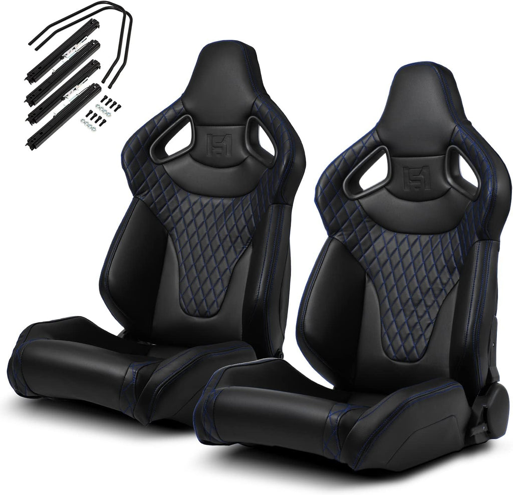 1 Pair Universal Black Carbon Fiber Leather PVC Racing Seats with Slider R8532