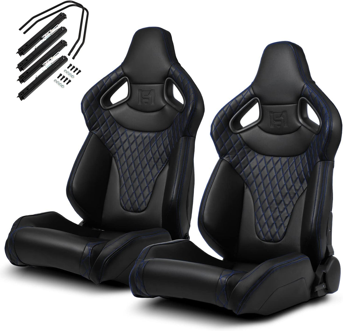1 Pair Universal Black Carbon Fiber Leather PVC Racing Seats with Slider R8532