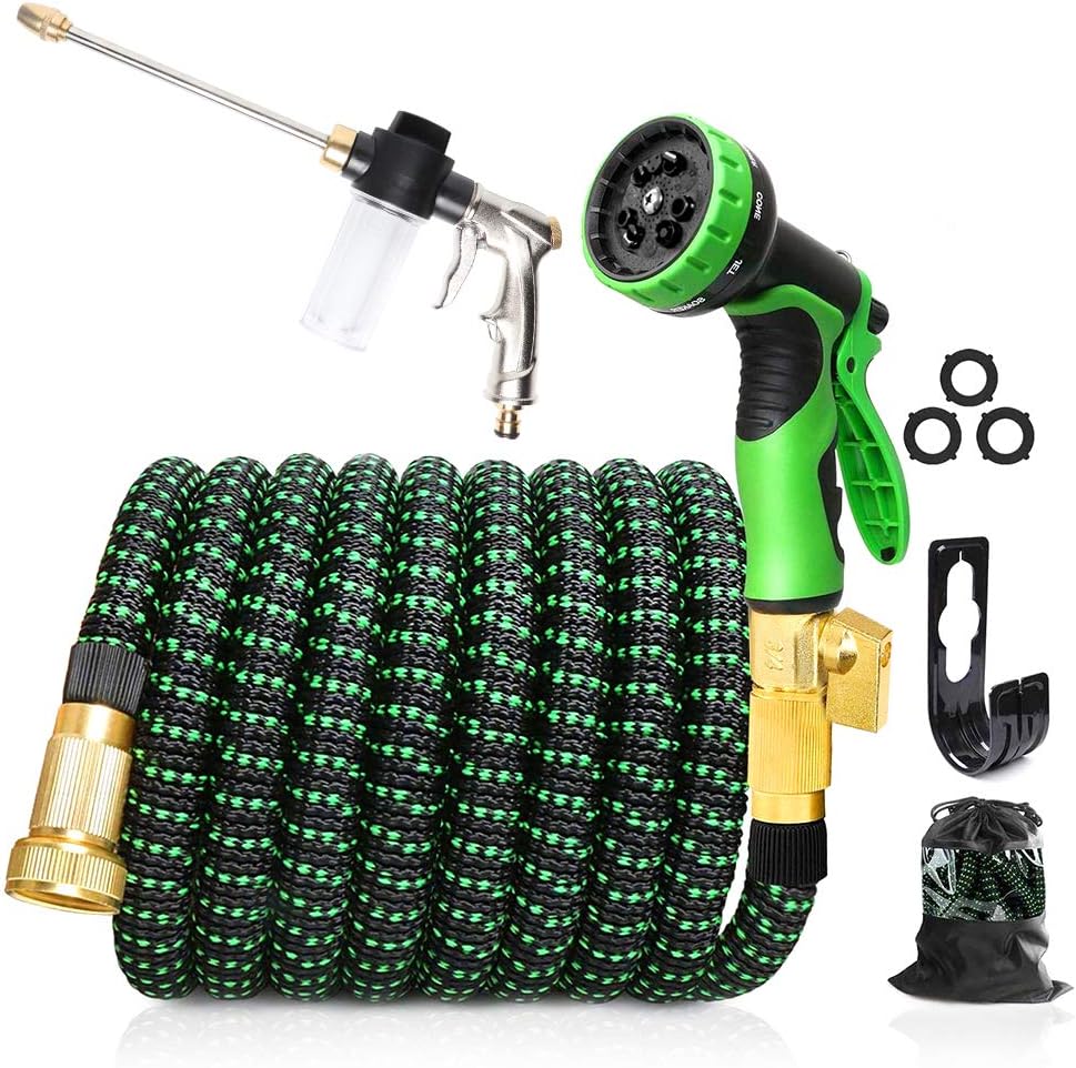 75 FT 3/4" Solid Brass Connectors 10 Function Spray Hose Nozzle 3-Layers Latex Collapsible Hose Pack of 2 Z266408