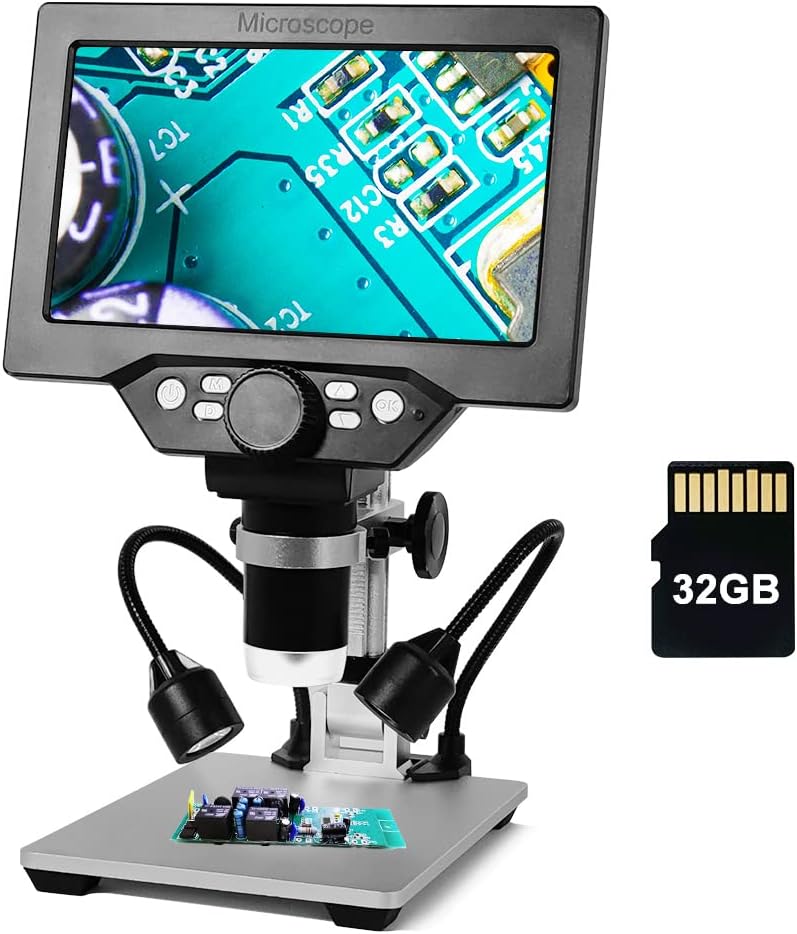 7 inch 1080P LCD Digital Microscope with 32G TF Card, 1200X Magnification Zoom, 12 Megapixels, 8 Adjustable LED Light T47610