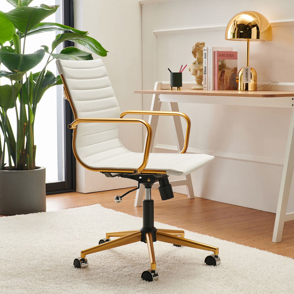 White Leather Adjustable Swivel Office Chair P9608