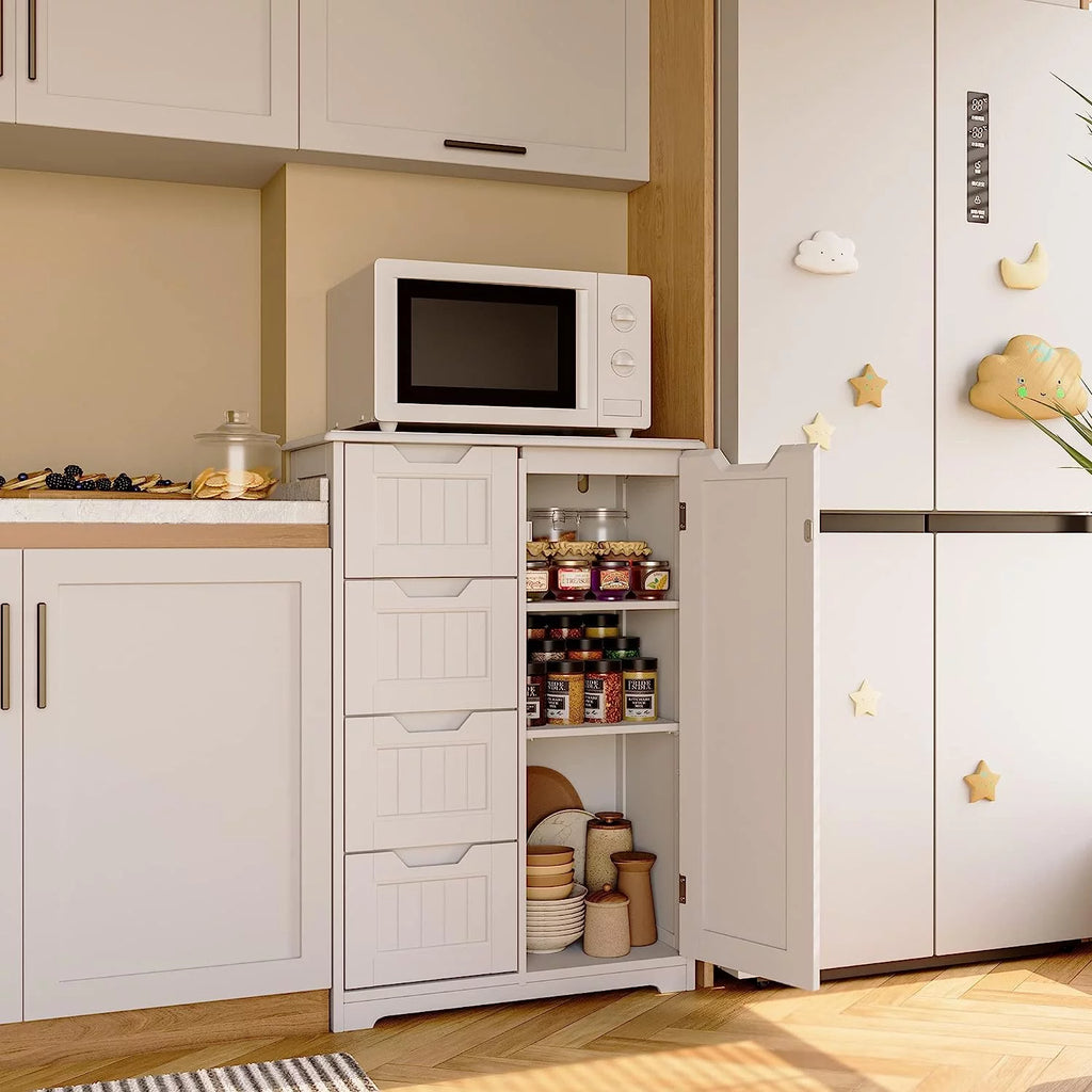 White 33" Wooden Storage Cabinet with 4 Drawers M24217