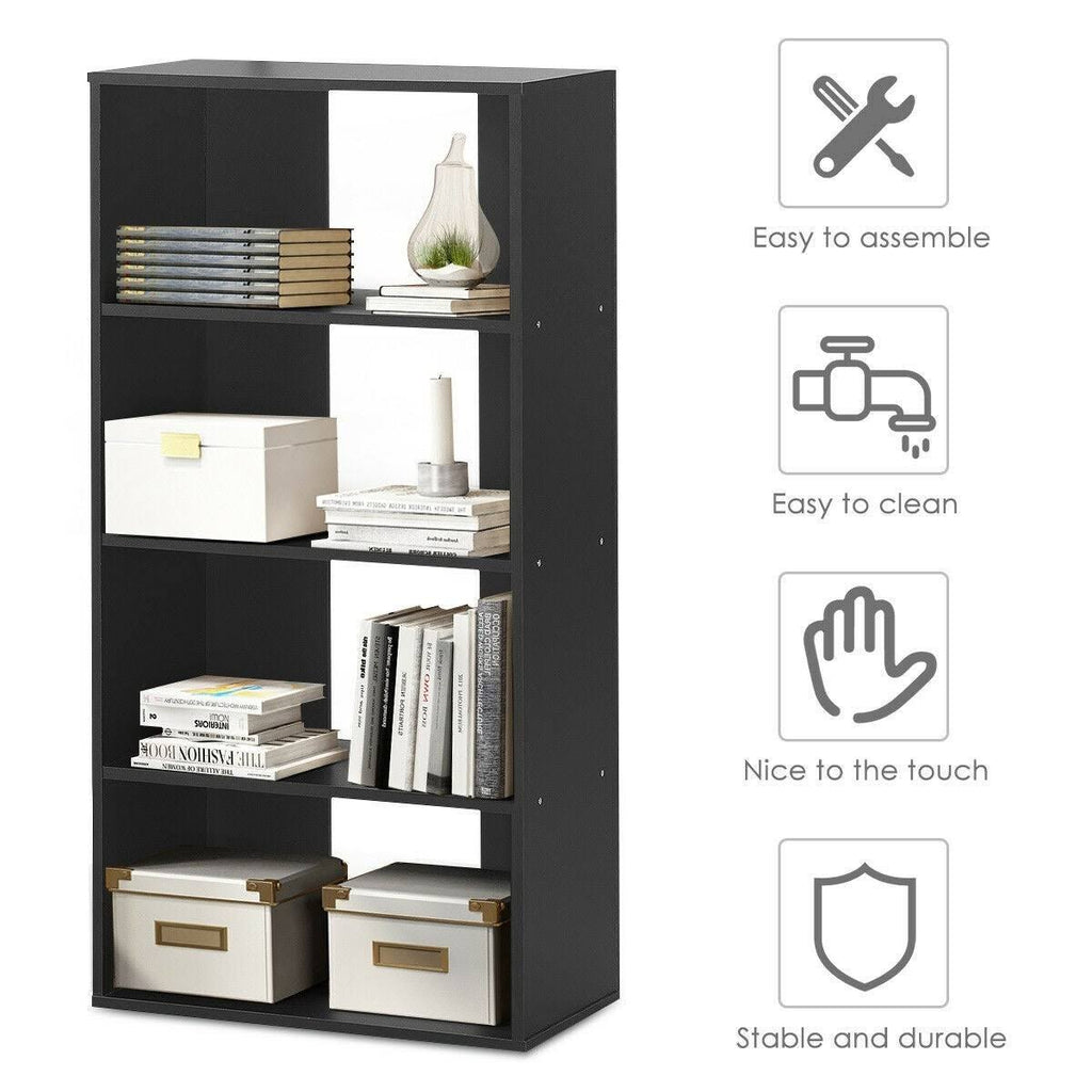 Black 4-Tier Bookcase with Adjustable Shelves A329