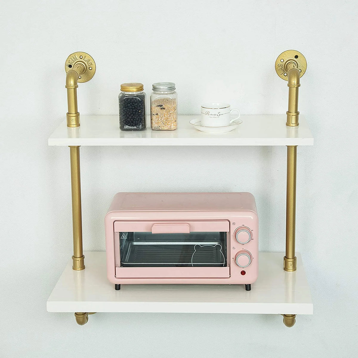 Industrial Retro Wall Mount Iron Pipe Microwave Oven Shelf Stand O9463