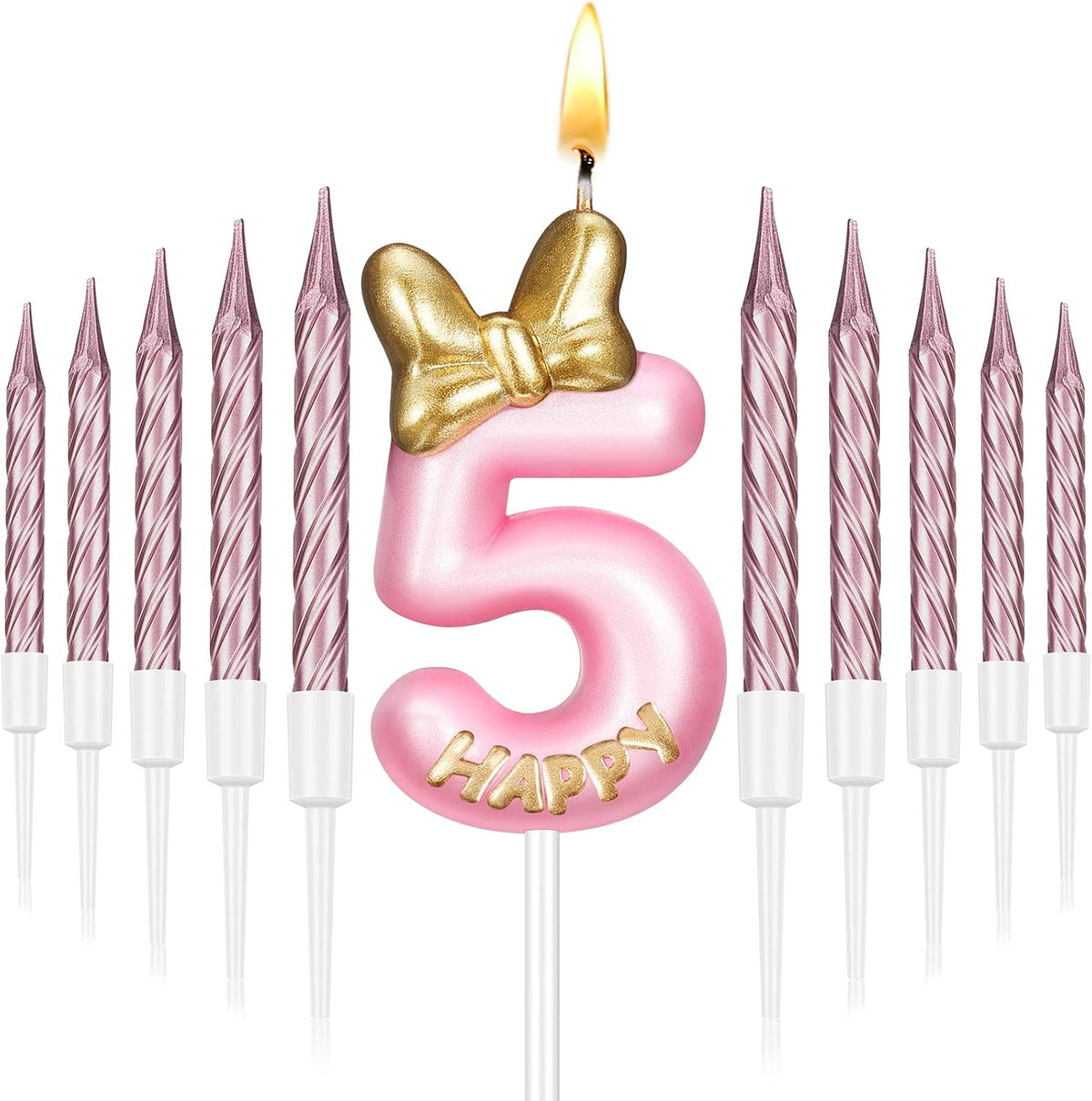 Pink Number 3 Birthday Candle with 10 Pieces Rose Gold Candles H906