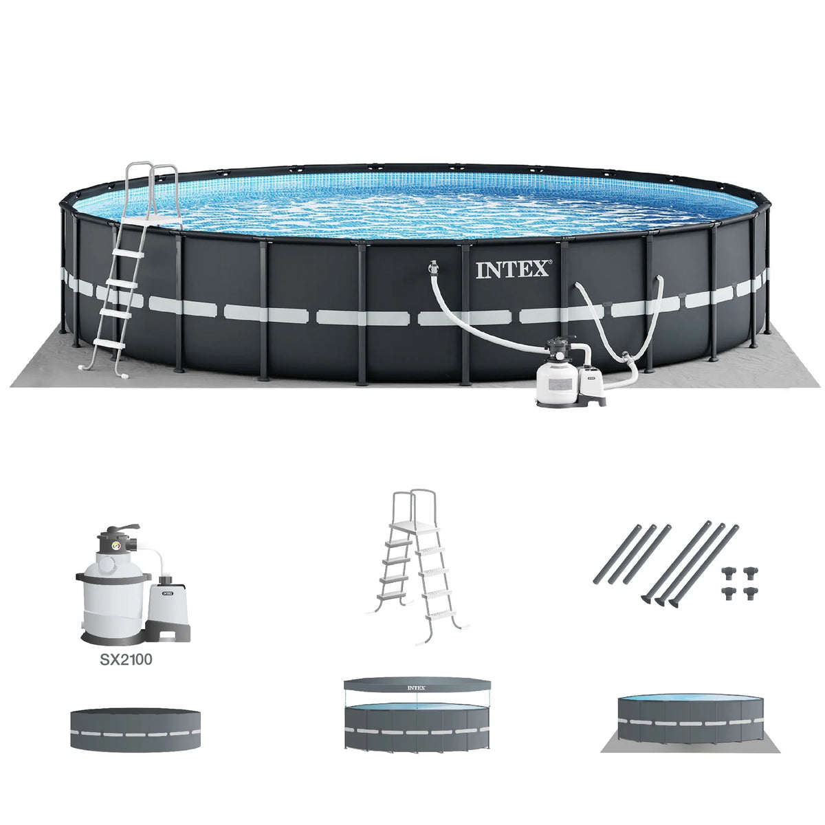 Round Frame Above Ground Swimming Pool with Sand Filter Pump A85355