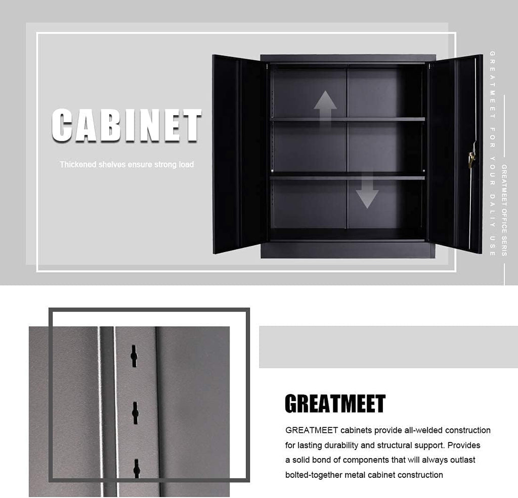 Black Metal Storage Cabinet with 2 Adjustable Shelves S38033