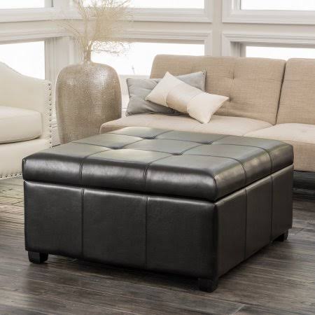 Bonded Leather Storage Ottoman, Brown H3397