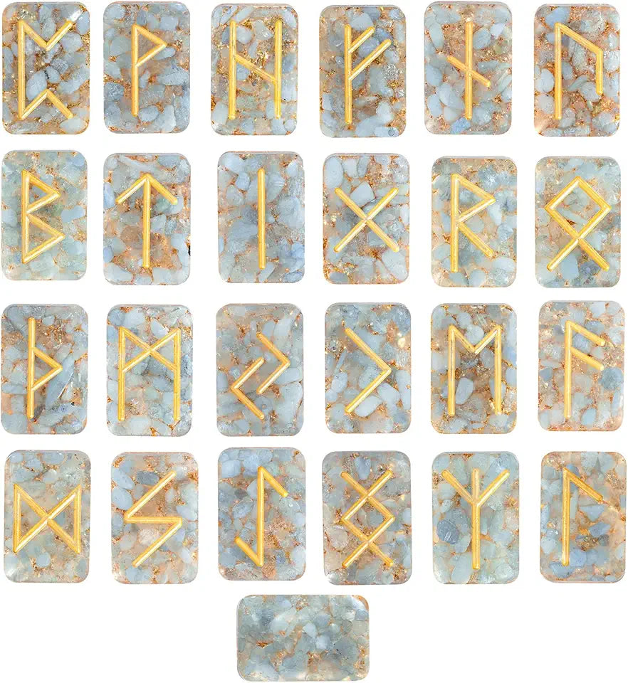 Aquamarine Crystal Rune Stone Set L432