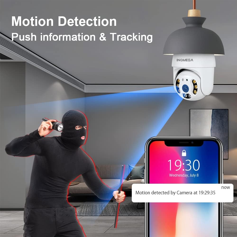 2K 3.0MP Light Bulb Camera with E27 Connector, PTZ Security Camera, Night Vision, WiFi IP Camera Pack of 2 S30556