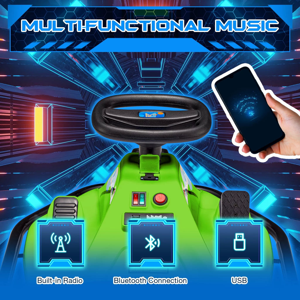 12V Electric Drift Go-Kart with Music Bluetooth LED Lights Blue Y852496