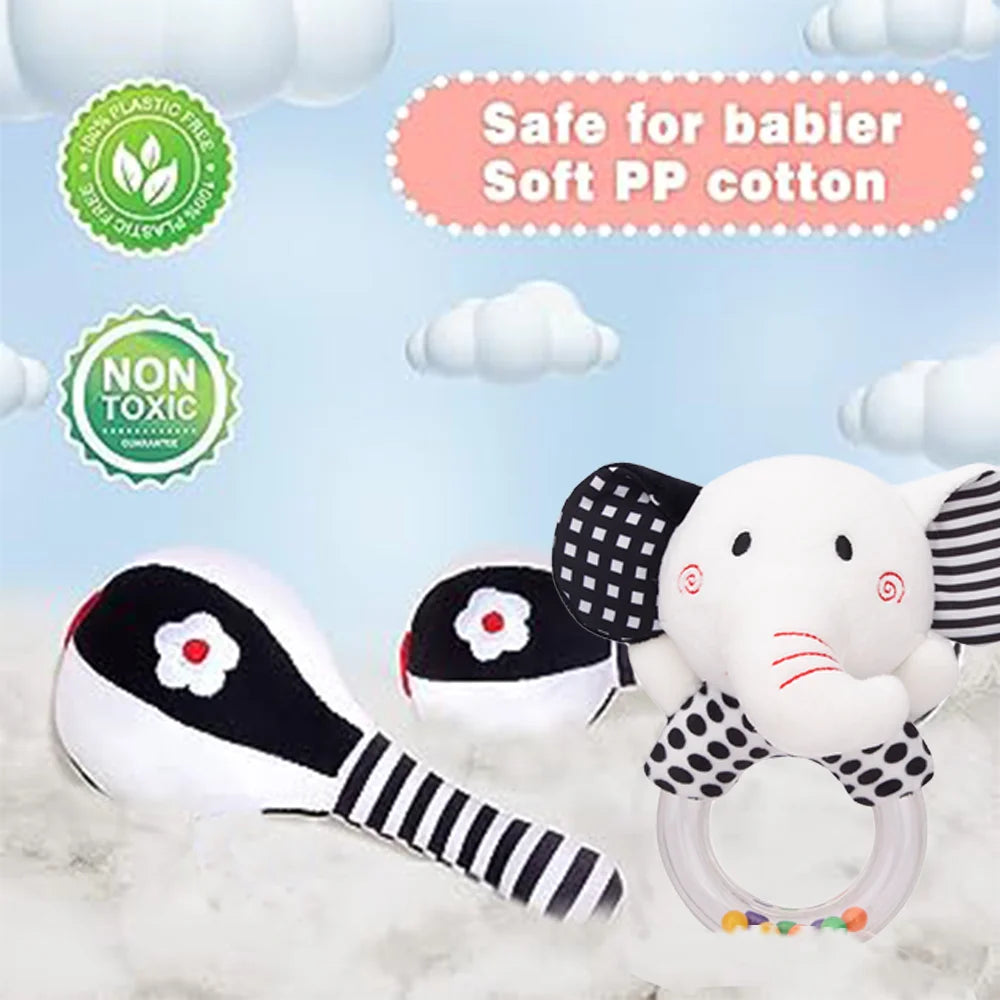 3PCS Soft High Contrast Black White Baby Rattles A79117