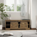 Brown Shoe Storage Bench with Cushion and Doors L82573