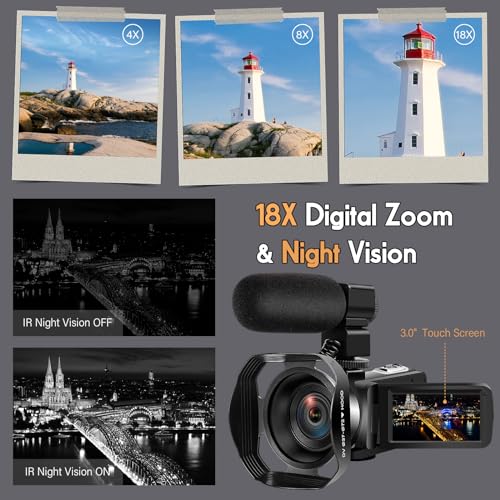 5K Video Camera 64MP Camcorder 18X Zoom WiFi Digital Camera V84346